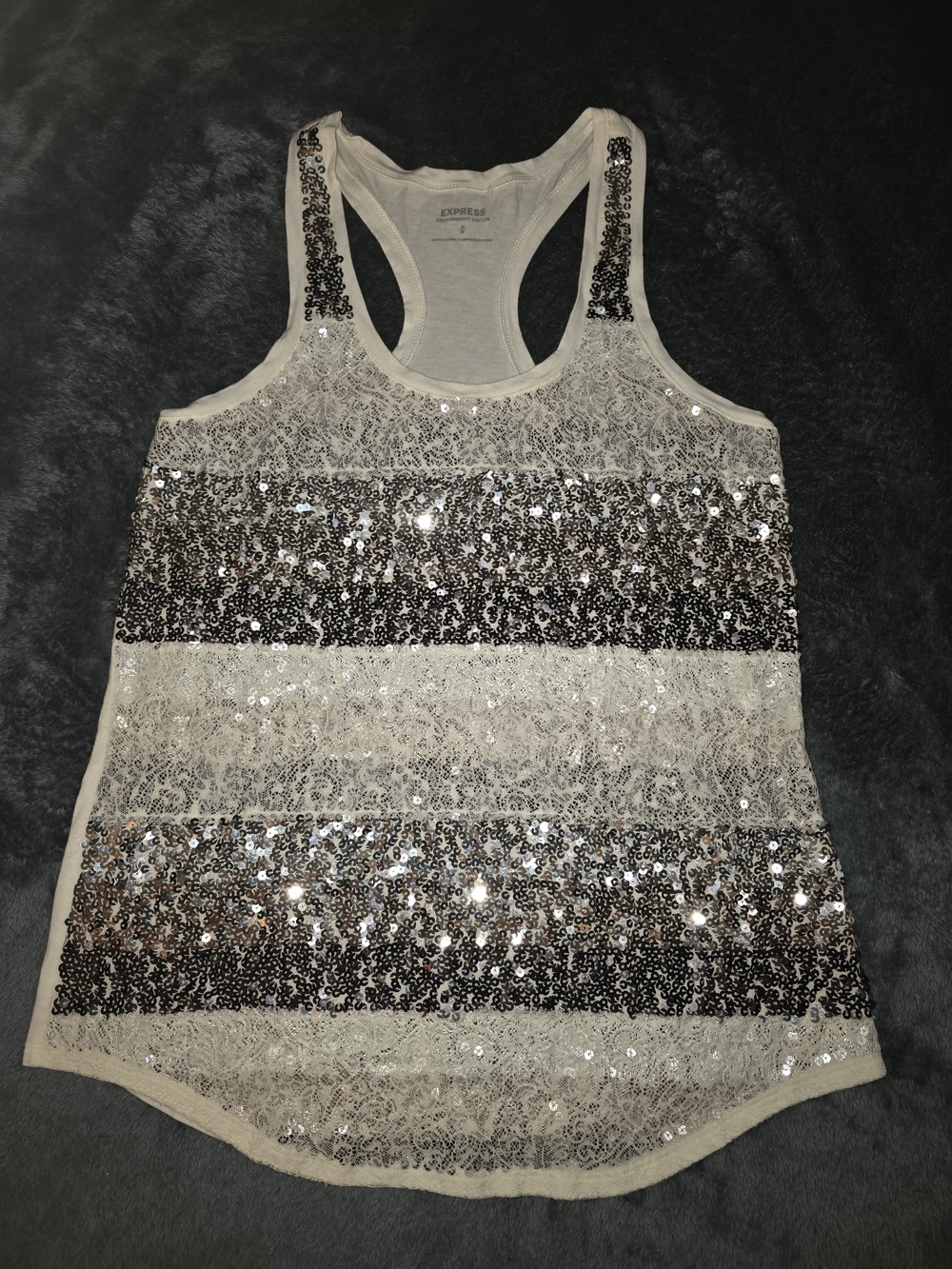 Express Lace Tank with Silver Sequin Stripes
